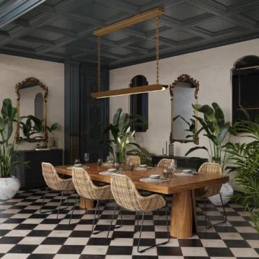 Alabaster cluster Dining Linear Chandelier over a dining table